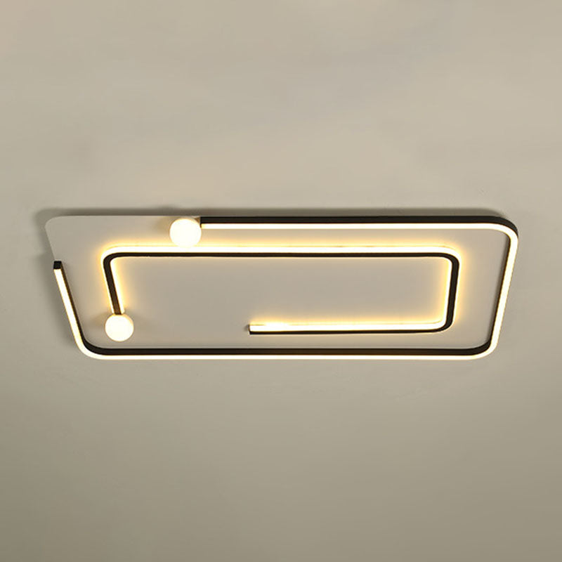 Geometric Line Metal LED Flush Mount Modern Black Flushmount Ceiling Light for Bedroom Black Warm Rectangle Clearhalo 'Ceiling Lights' 'Close To Ceiling Lights' 'Close to ceiling' 'Flush mount' Lighting' 2046531