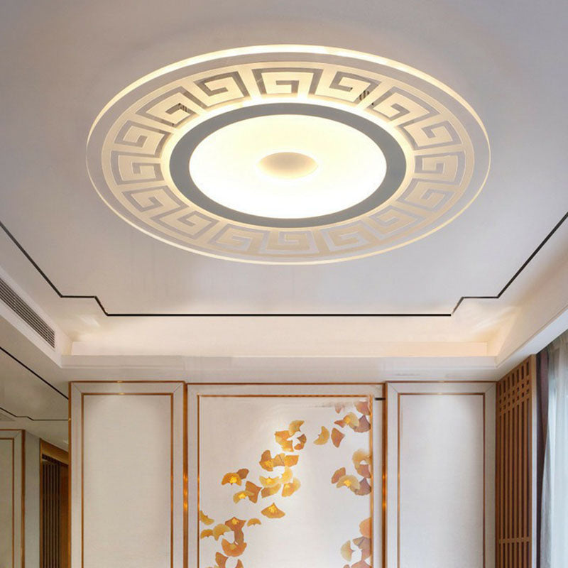 Acrylic Rounded Shape LED Flush Light Artistic White Ceiling Light Flush Mount with Greek Key Decor for Bedroom Clearhalo 'Ceiling Lights' 'Close To Ceiling Lights' 'Close to ceiling' 'Flush mount' Lighting' 2046619