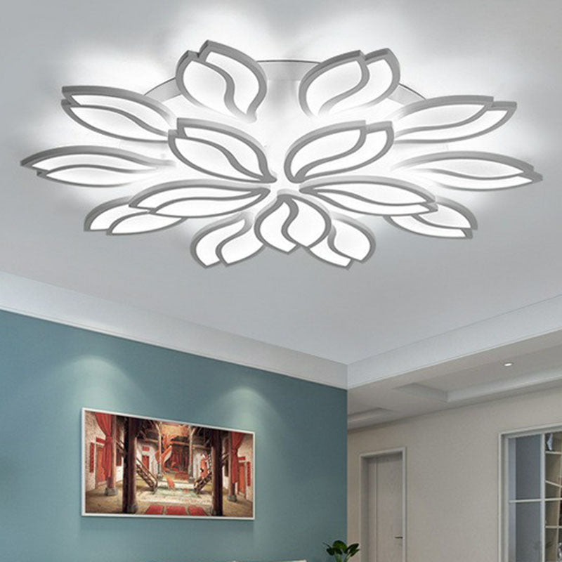 Acrylic Leaf Semi Flush Light Artistic White LED Flush Ceiling Light Fixture for Living Room 15 White White Clearhalo 'Ceiling Lights' 'Close To Ceiling Lights' 'Close to ceiling' 'Semi-flushmount' Lighting' 2046656