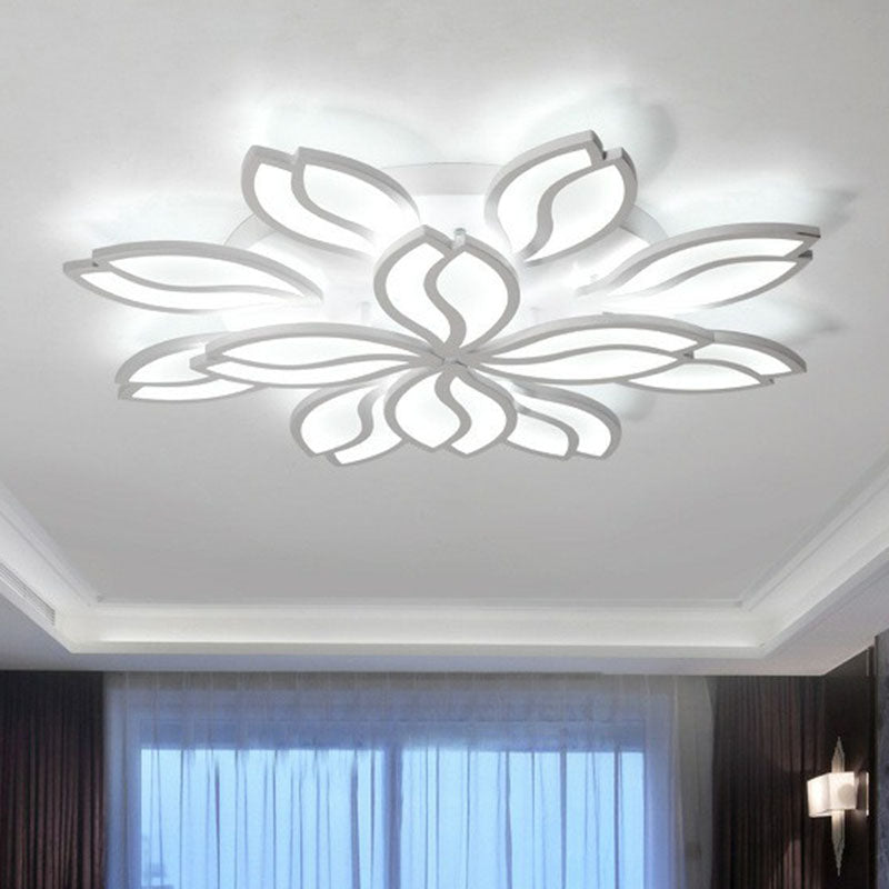 Acrylic Leaf Semi Flush Light Artistic White LED Flush Ceiling Light Fixture for Living Room 12 White White Clearhalo 'Ceiling Lights' 'Close To Ceiling Lights' 'Close to ceiling' 'Semi-flushmount' Lighting' 2046658