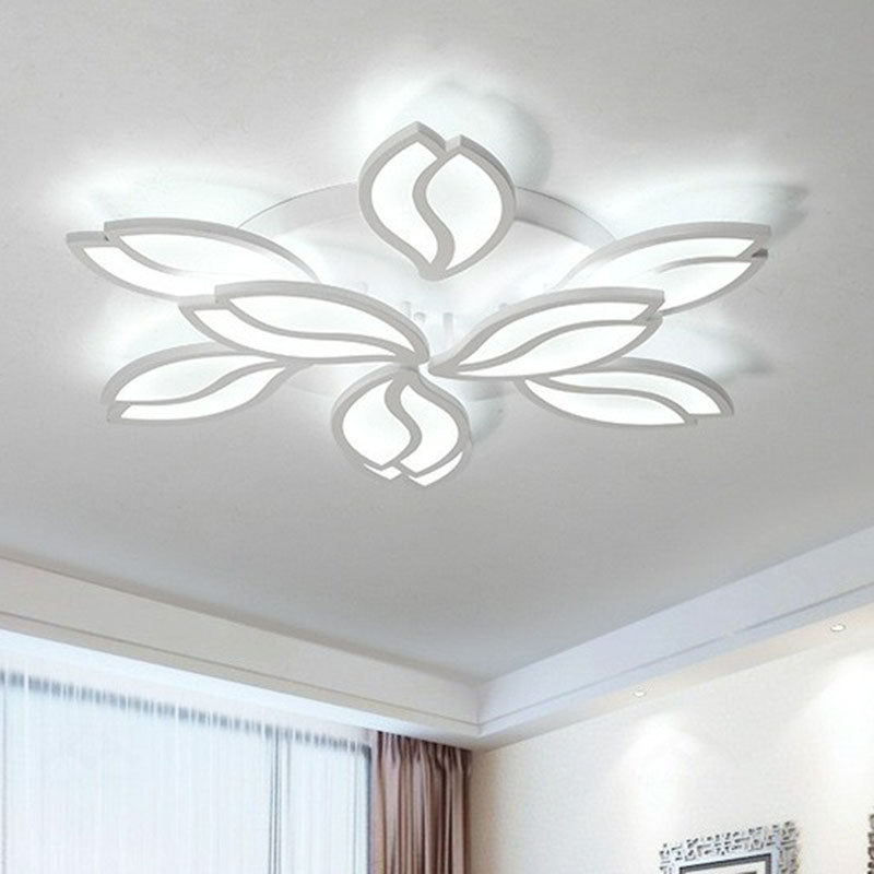 Acrylic Leaf Semi Flush Light Artistic White LED Flush Ceiling Light Fixture for Living Room 9 White White Clearhalo 'Ceiling Lights' 'Close To Ceiling Lights' 'Close to ceiling' 'Semi-flushmount' Lighting' 2046661
