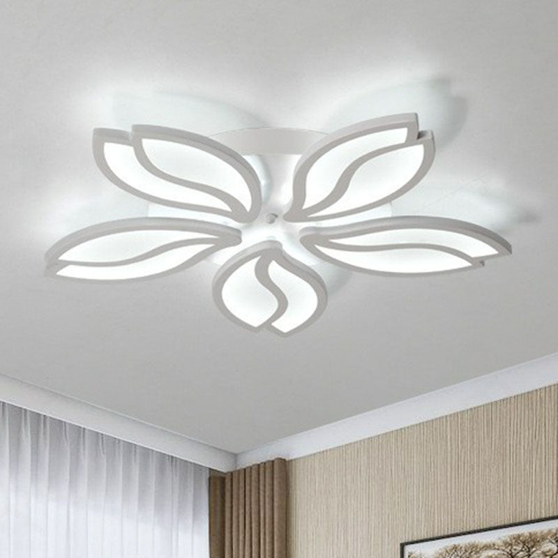 Acrylic Leaf Semi Flush Light Artistic White LED Flush Ceiling Light Fixture for Living Room 5 White White Clearhalo 'Ceiling Lights' 'Close To Ceiling Lights' 'Close to ceiling' 'Semi-flushmount' Lighting' 2046664