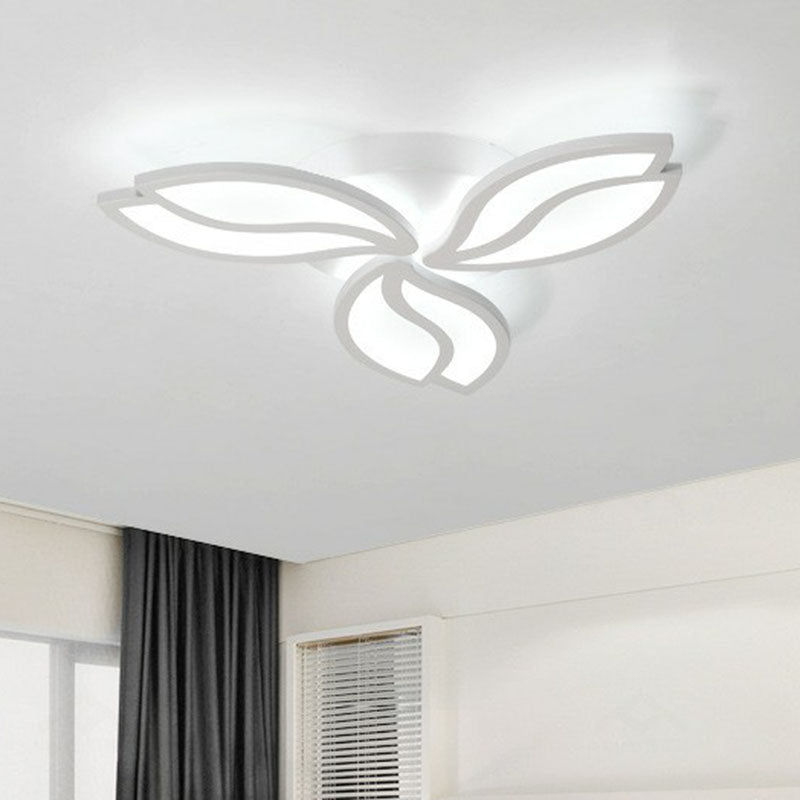 Acrylic Leaf Semi Flush Light Artistic White LED Flush Ceiling Light Fixture for Living Room 3 White White Clearhalo 'Ceiling Lights' 'Close To Ceiling Lights' 'Close to ceiling' 'Semi-flushmount' Lighting' 2046666