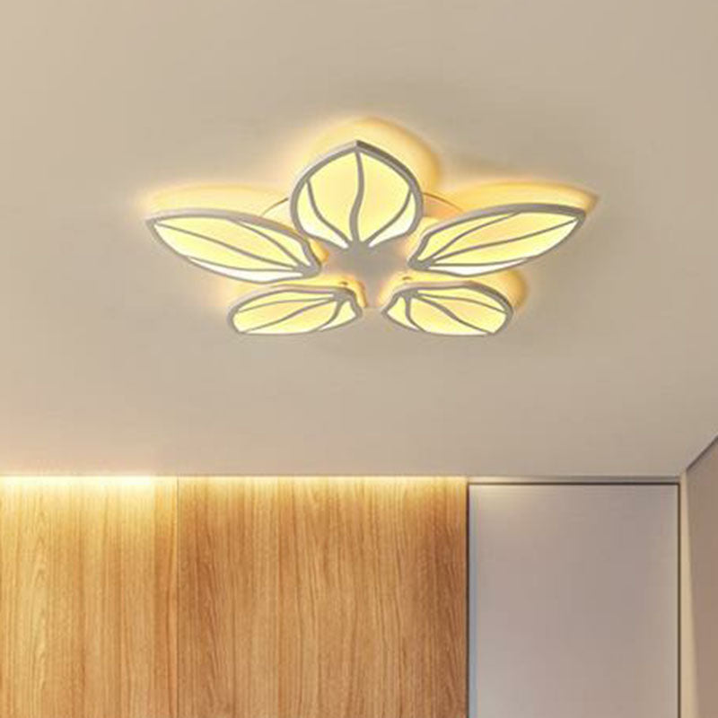 Foliage Acrylic LED Flush Mount Fixture Contemporary White Semi Flush Ceiling Light for Bedroom 5 White Clearhalo 'Ceiling Lights' 'Close To Ceiling Lights' 'Close to ceiling' 'Semi-flushmount' Lighting' 2046685