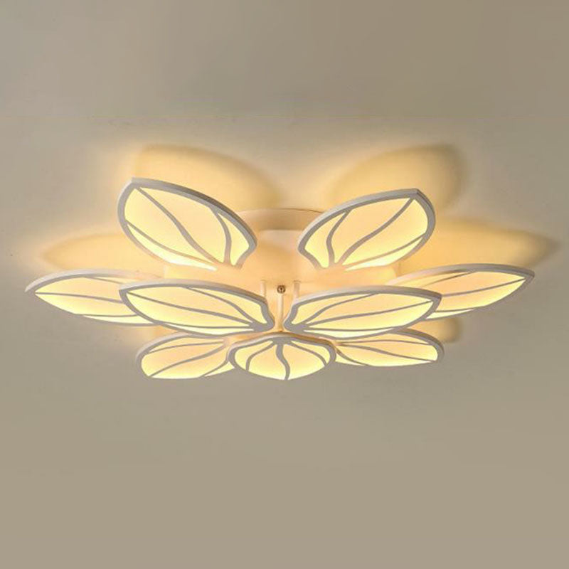 Foliage Acrylic LED Flush Mount Fixture Contemporary White Semi Flush Ceiling Light for Bedroom Clearhalo 'Ceiling Lights' 'Close To Ceiling Lights' 'Close to ceiling' 'Semi-flushmount' Lighting' 2046688