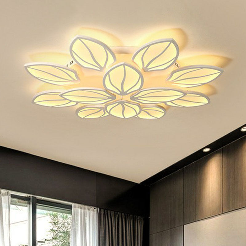 Foliage Acrylic LED Flush Mount Fixture Contemporary White Semi Flush Ceiling Light for Bedroom 12 White Clearhalo 'Ceiling Lights' 'Close To Ceiling Lights' 'Close to ceiling' 'Semi-flushmount' Lighting' 2046689