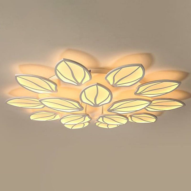 Foliage Acrylic LED Flush Mount Fixture Contemporary White Semi Flush Ceiling Light for Bedroom Clearhalo 'Ceiling Lights' 'Close To Ceiling Lights' 'Close to ceiling' 'Semi-flushmount' Lighting' 2046692