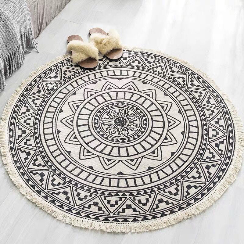 Boho Mandala Area Rug Multicolor Cotton Rug Pet Friendly Carpet for Bedroom Gray-Black Clearhalo 'Area Rug' 'Bohemian' 'Rugs' Rug' 2046749
