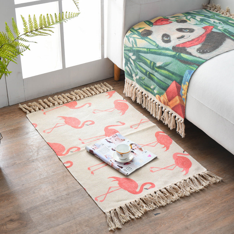 Boho Chic Bedroom Rug Multi-Color Geometric Pattern Rug Cotton Machine Wash Carpet with Tassel Fringe Nude Pink 2' x 2'11" Clearhalo 'Area Rug' 'Bohemian' 'Rugs' Rug' 2046796