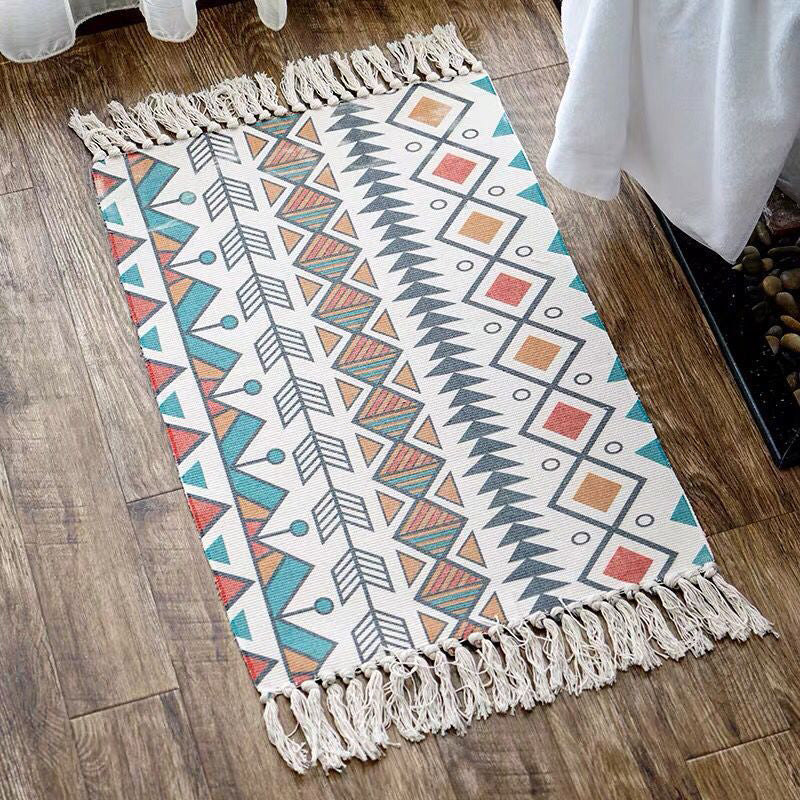 Unique Geometric Rug Multicolor Eclectic Rug Cotton Pet Friendly Carpet with Tassel Knot for Great Room Red-Blue 2' x 2'11" Clearhalo 'Area Rug' 'Bohemian' 'Rugs' Rug' 2046813