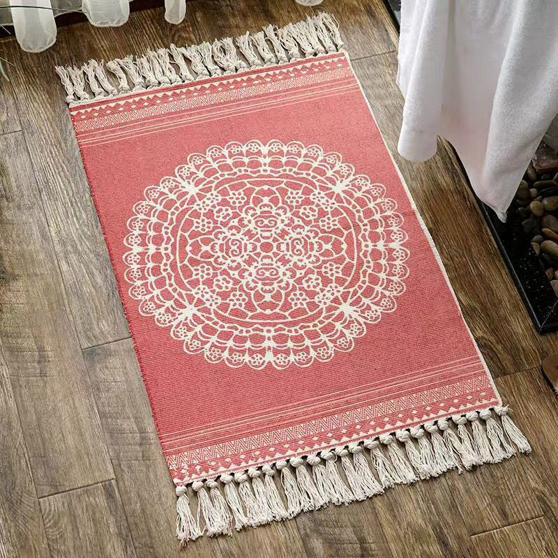 Unique Geometric Rug Multicolor Eclectic Rug Cotton Pet Friendly Carpet with Tassel Knot for Great Room Red 2' x 2'11" Clearhalo 'Area Rug' 'Bohemian' 'Rugs' Rug' 2046822