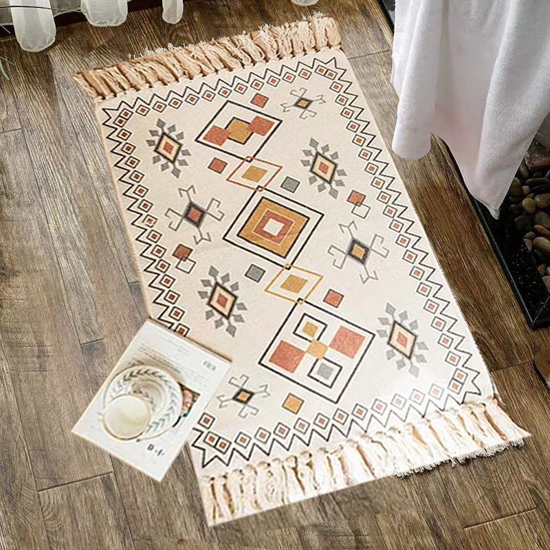 Unique Geometric Rug Multicolor Eclectic Rug Cotton Pet Friendly Carpet with Tassel Knot for Great Room Yellow-Red 2' x 2'11" Clearhalo 'Area Rug' 'Bohemian' 'Rugs' Rug' 2046823