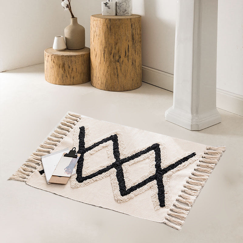 Stylish Diamond Patterned Rug Multi-Color Boho Carpet Cotton Pet Friendly Washable Rug for Room Black 2' x 2'11" Clearhalo 'Area Rug' 'Bohemian' 'Rugs' Rug' 2046847