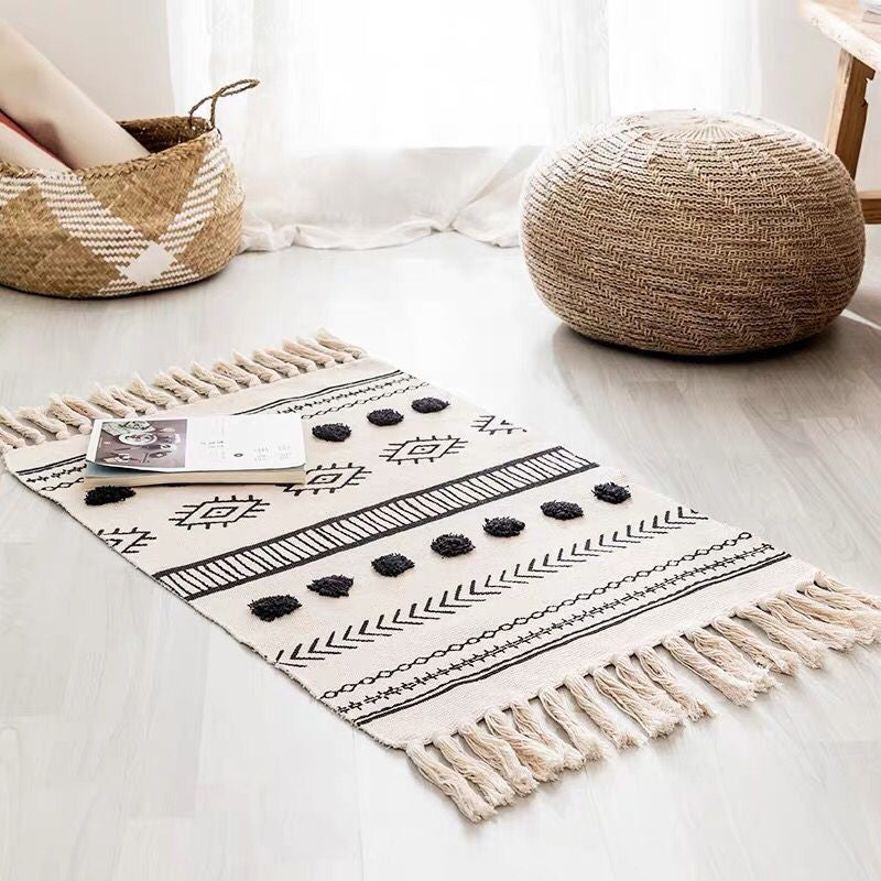 Stylish Diamond Patterned Rug Multi-Color Boho Carpet Cotton Pet Friendly Washable Rug for Room Textured Black 2' x 2'11" Clearhalo 'Area Rug' 'Bohemian' 'Rugs' Rug' 2046848