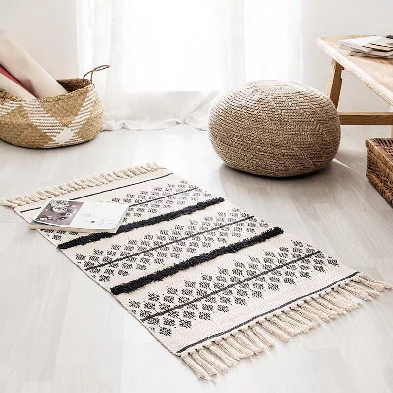 Stylish Diamond Patterned Rug Multi-Color Boho Carpet Cotton Pet Friendly Washable Rug for Room Matte Black 2' x 2'11" Clearhalo 'Area Rug' 'Bohemian' 'Rugs' Rug' 2046849