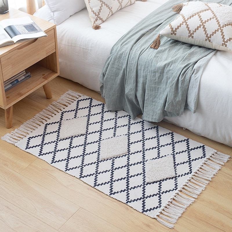 Stylish Diamond Patterned Rug Multi-Color Boho Carpet Cotton Pet Friendly Washable Rug for Room Light Blue 2' x 2'11" Clearhalo 'Area Rug' 'Bohemian' 'Rugs' Rug' 2046850