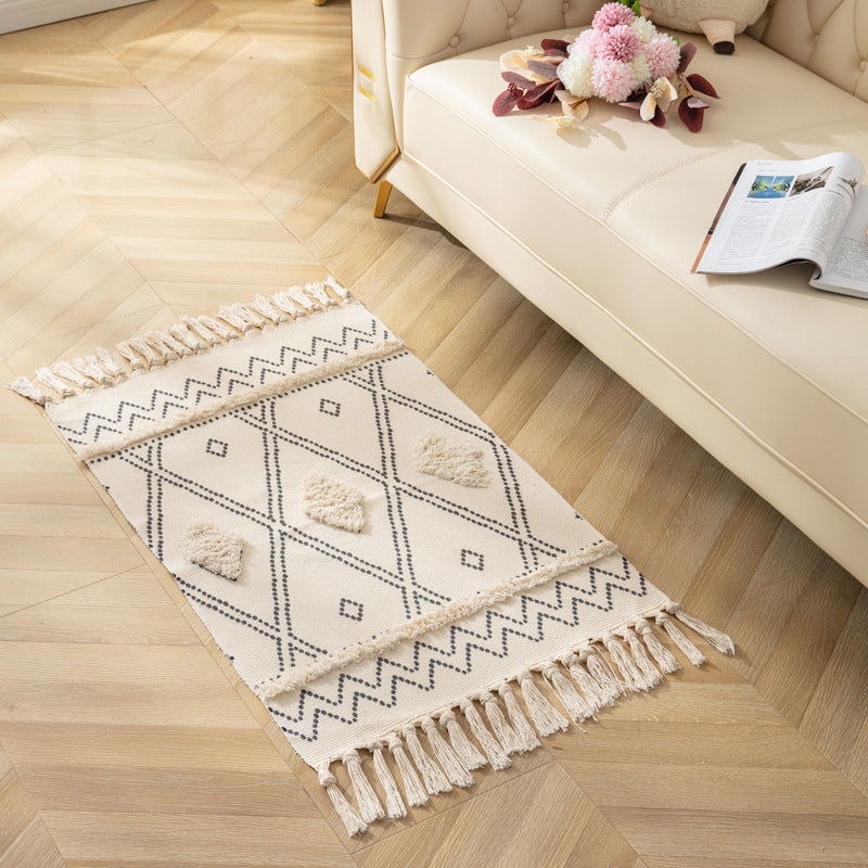 Stylish Diamond Patterned Rug Multi-Color Boho Carpet Cotton Pet Friendly Washable Rug for Room Gray-Black 2' x 2'11" Clearhalo 'Area Rug' 'Bohemian' 'Rugs' Rug' 2046852