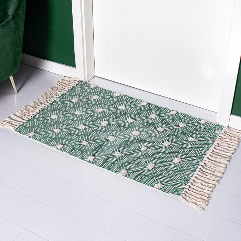 Bohemian Rhombus Indoor Rug Multi Color Cotton Rug Pet Friendly Area Carpet for Home Green 2' x 2'11" Clearhalo 'Area Rug' 'Bohemian' 'Rugs' Rug' 2046866