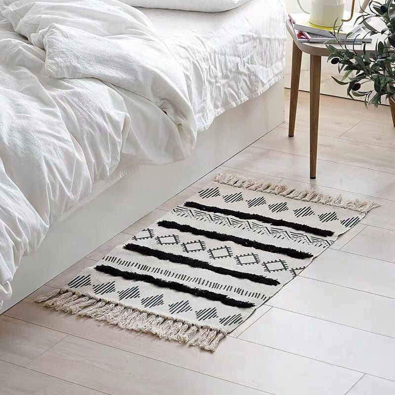 Bohemian Rhombus Indoor Rug Multi Color Cotton Rug Pet Friendly Area Carpet for Home Textured Black 2' x 2'11" Clearhalo 'Area Rug' 'Bohemian' 'Rugs' Rug' 2046870