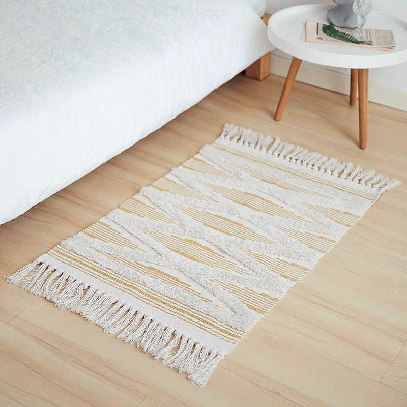 Bohemian Rhombus Indoor Rug Multi Color Cotton Rug Pet Friendly Area Carpet for Home Beige 2' x 2'11" Clearhalo 'Area Rug' 'Bohemian' 'Rugs' Rug' 2046876