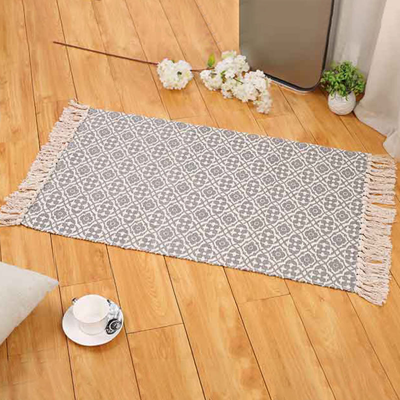 Boho Living Room Area Rug Multi Colored Geometric Patterned Braided Rug Cotton Machine Washable Carpet Grey Clearhalo 'Area Rug' 'Bohemian' 'Rugs' Rug' 2046890