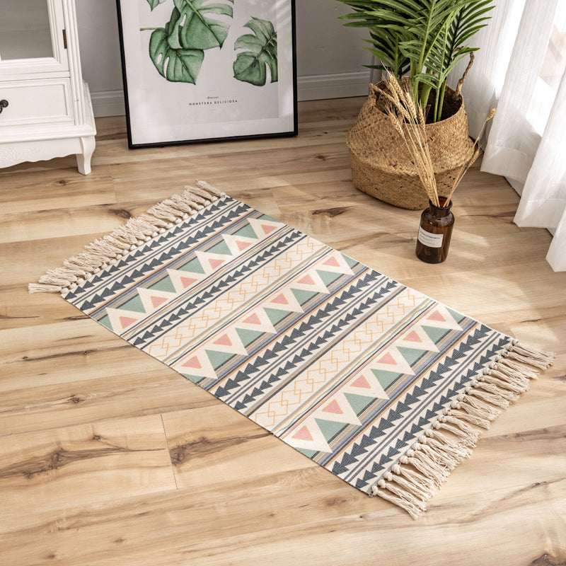 Multi Colored Triangle Pattern Rug Cotton Eclectic Carpet Pet Friendly Rug for Home Blue-Pink 2' x 2'11" Clearhalo 'Area Rug' 'Bohemian' 'Rugs' Rug' 2046981
