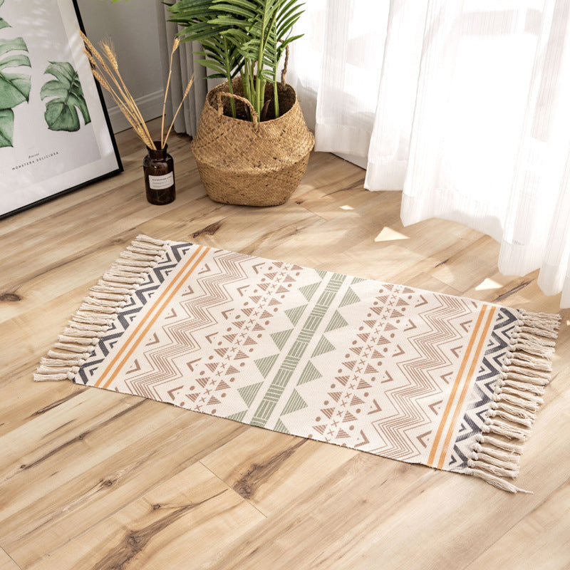 Multi Colored Triangle Pattern Rug Cotton Eclectic Carpet Pet Friendly Rug for Home Red-Yellow 2' x 2'11" Clearhalo 'Area Rug' 'Bohemian' 'Rugs' Rug' 2046983