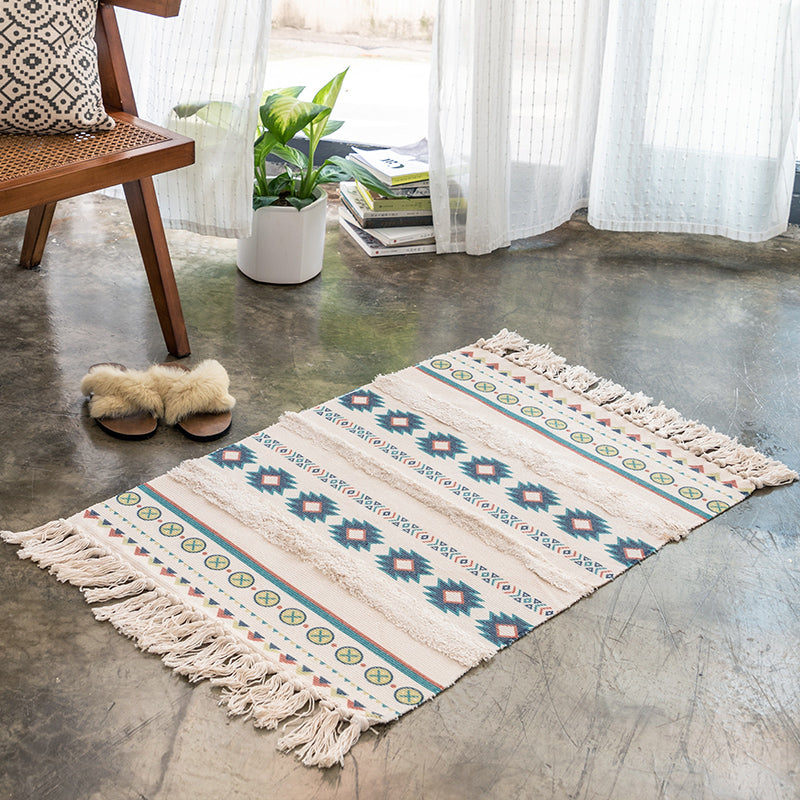 Bohemian Circles Indoor Rug Multi-Color Cotton Carpet Pet Friendly Rug for Living Room Blue-Yellow 2' x 2'11" Clearhalo 'Area Rug' 'Bohemian' 'Rugs' Rug' 2047048