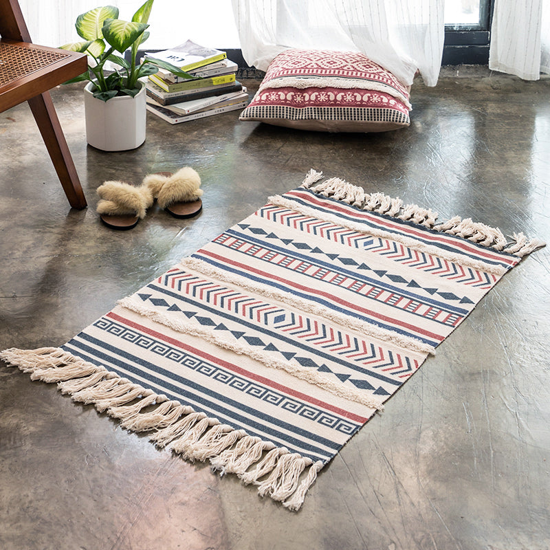 Bohemian Circles Indoor Rug Multi-Color Cotton Carpet Pet Friendly Rug for Living Room Red-Blue 2' x 2'11" Clearhalo 'Area Rug' 'Bohemian' 'Rugs' Rug' 2047050