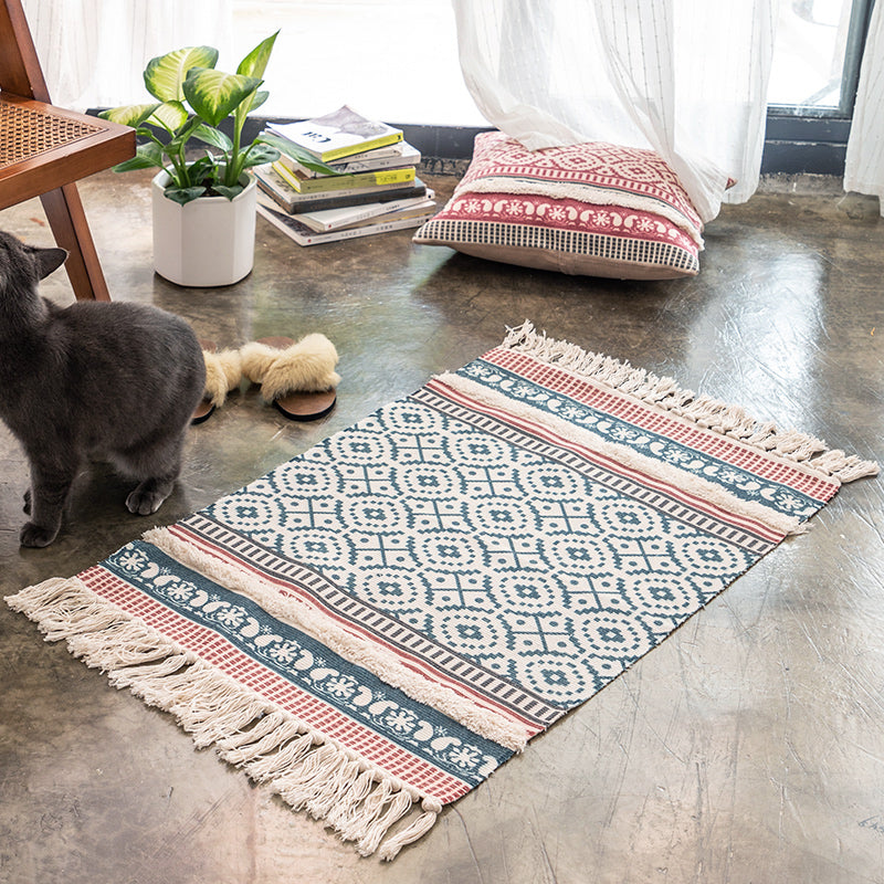 Bohemian Circles Indoor Rug Multi-Color Cotton Carpet Pet Friendly Rug for Living Room Green-Red 2' x 2'11" Clearhalo 'Area Rug' 'Bohemian' 'Rugs' Rug' 2047058
