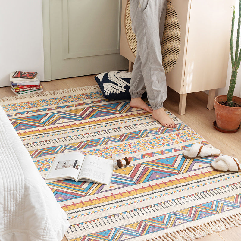 Boho Chic Flower Area Rug Multicolored Cotton Carpet Washable Rug for Living Room Yellow-Blue 3'11" x 5'7" Clearhalo 'Area Rug' 'Bohemian' 'Rugs' Rug' 2047136