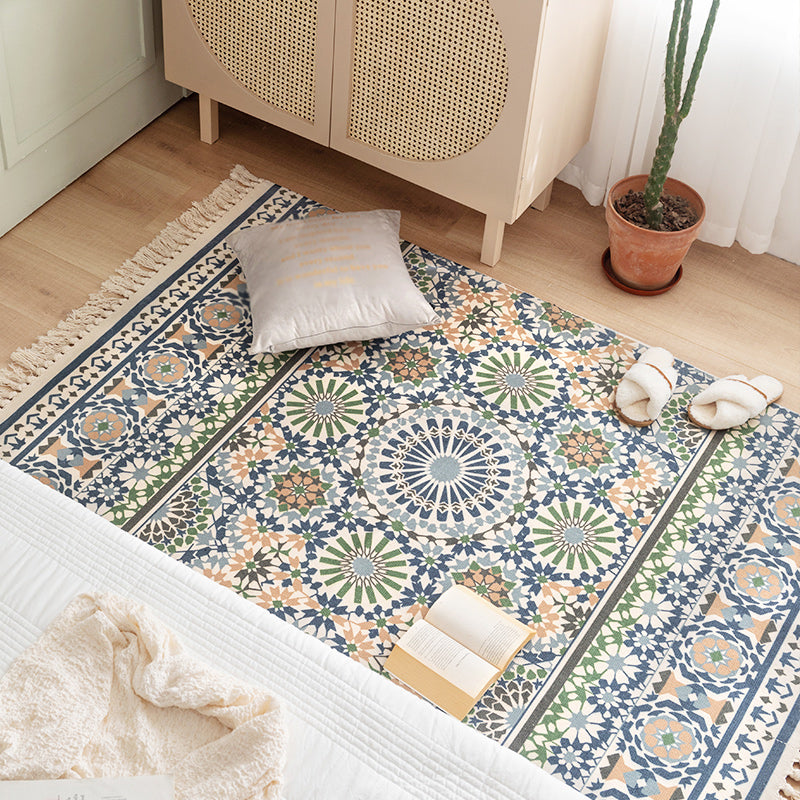 Boho Chic Flower Area Rug Multicolored Cotton Carpet Washable Rug for Living Room Blue-Green 3'11" x 5'7" Clearhalo 'Area Rug' 'Bohemian' 'Rugs' Rug' 2047141