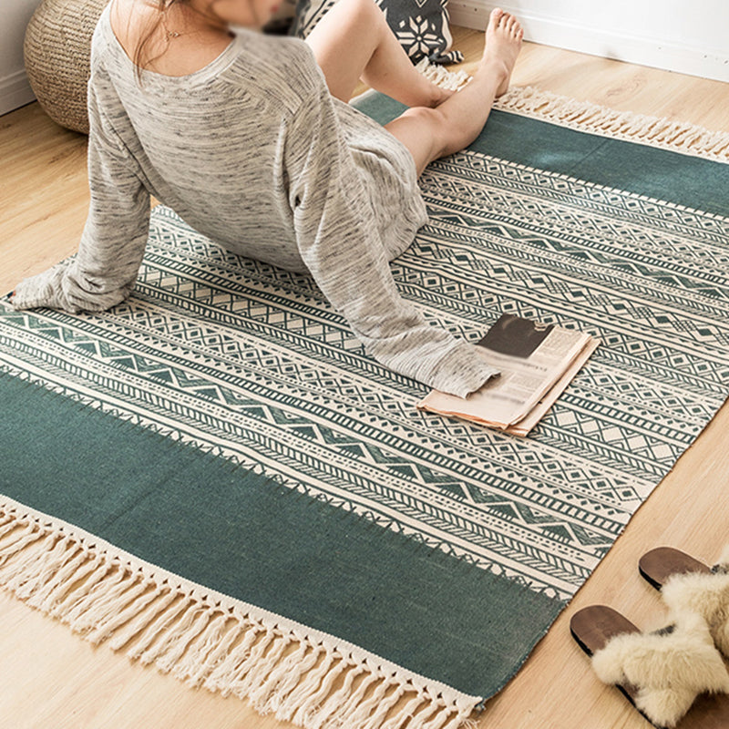 Boho Chic Flower Area Rug Multicolored Cotton Carpet Washable Rug for Living Room Green 3'11" x 5'7" Clearhalo 'Area Rug' 'Bohemian' 'Rugs' Rug' 2047142