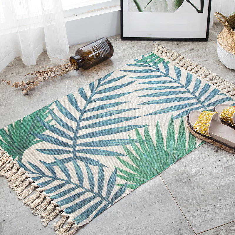 Multi-Color Palm Leaf Rug Cotton Bohemia Rug Machine Washable Carpet for Room Green 2' x 2'11" Clearhalo 'Area Rug' 'Bohemian' 'Rugs' Rug' 2047169
