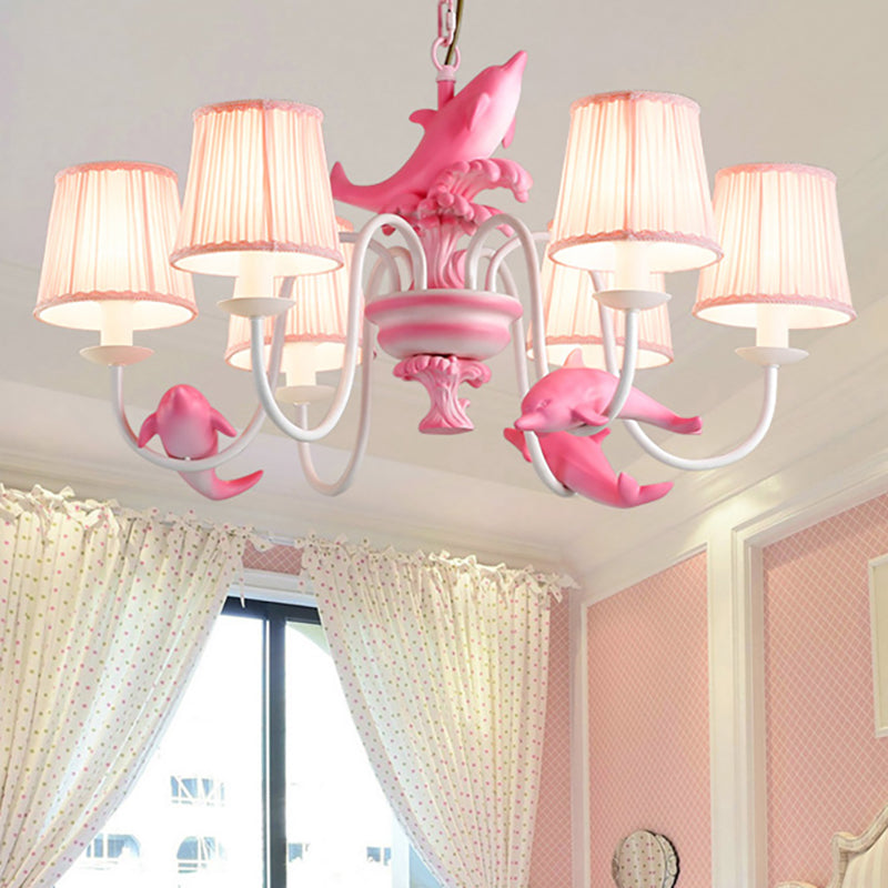 Contemporary Dolphin Hanging Light Fabric Shade Metal Chandelier for Dining Room Clearhalo 'Ceiling Lights' 'Chandeliers' Lighting' options 204761