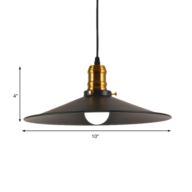 8.5"/10" Wide Saucer Living Room Light Fixture Industrial Wrought Iron 1-Light Black Hanging Pendant Light Clearhalo 'Art Deco Pendants' 'Black' 'Cast Iron' 'Ceiling Lights' 'Ceramic' 'Crystal' 'Industrial Pendants' 'Industrial' 'Metal' 'Middle Century Pendants' 'Pendant Lights' 'Pendants' 'Rustic Pendants' 'Tiffany' Lighting' 204774