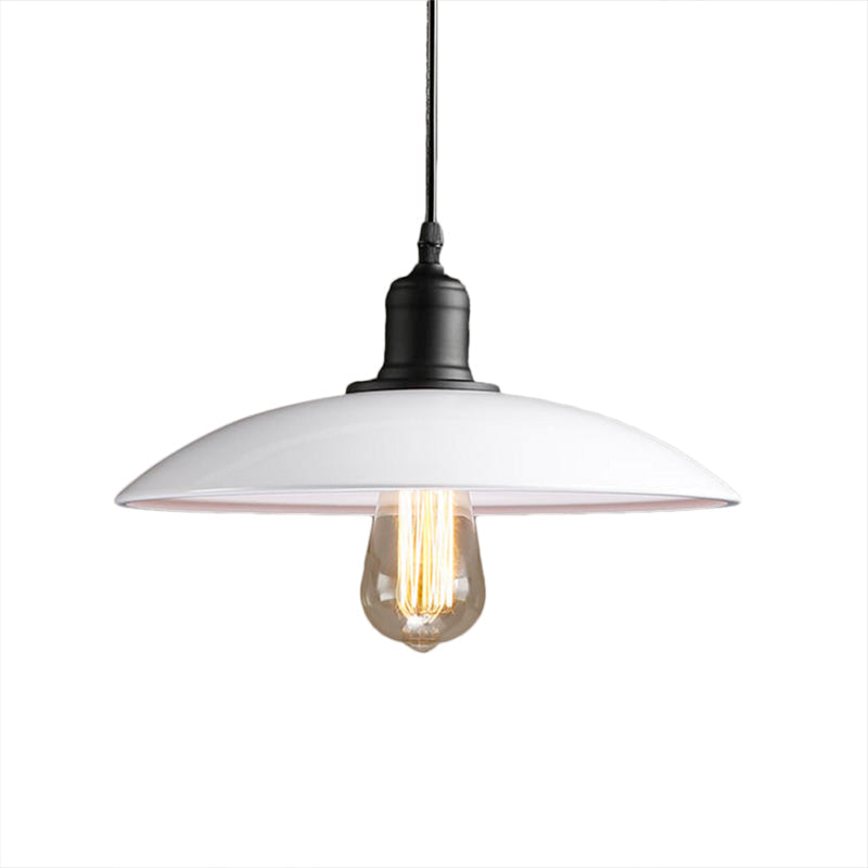 12.5"/16" Wide Dome Restaurant Light Fixture Industrial Metal 1-Light Black/White Hanging Pendant Lamp Clearhalo 'Art Deco Pendants' 'Black' 'Cast Iron' 'Ceiling Lights' 'Ceramic' 'Crystal' 'Industrial Pendants' 'Industrial' 'Metal' 'Middle Century Pendants' 'Pendant Lights' 'Pendants' 'Rustic Pendants' 'Tiffany' Lighting' 204783