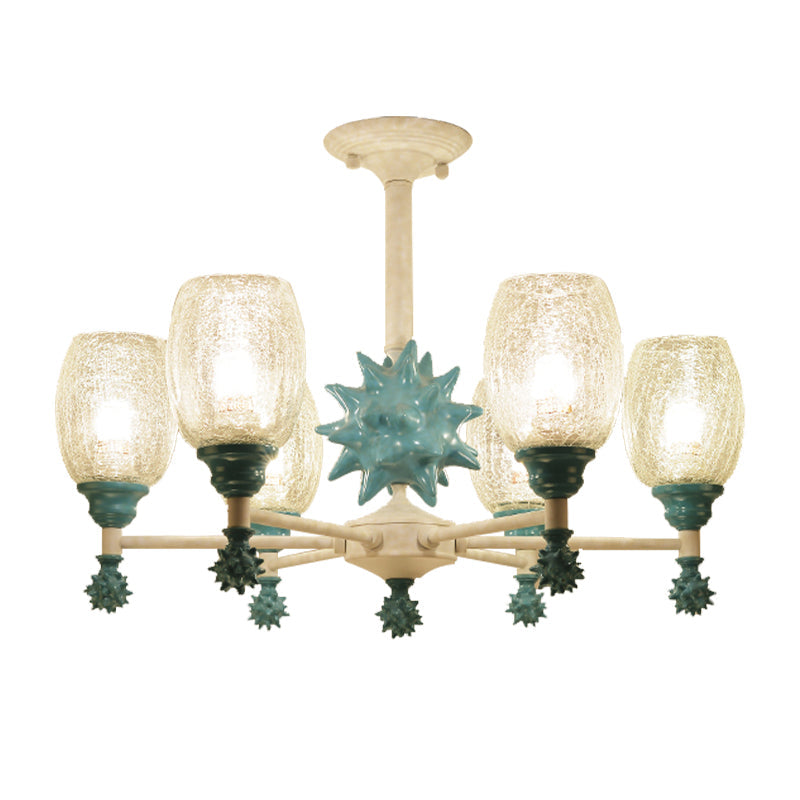 Oval Shade Chandelier with Sea Urchin Mediterranean Style Glass Hanging Light for Baby Bedroom Clearhalo 'Ceiling Lights' 'Chandeliers' 'Close To Ceiling Lights' 'Glass shade' 'Glass' 'Pendant Lights' Lighting' 205039