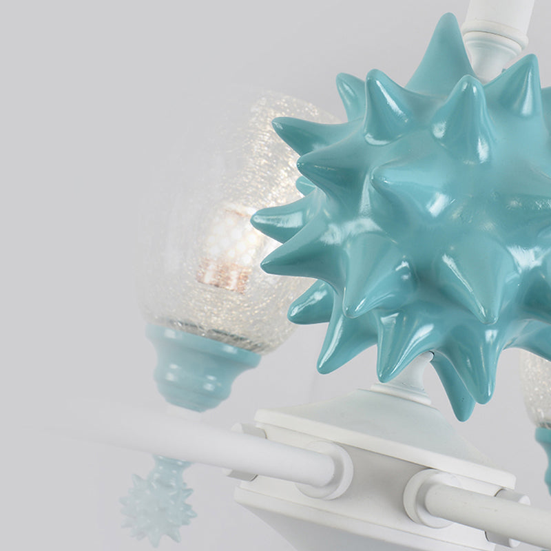 Oval Shade Chandelier with Sea Urchin Mediterranean Style Glass Hanging Light for Baby Bedroom Clearhalo 'Ceiling Lights' 'Chandeliers' 'Close To Ceiling Lights' 'Glass shade' 'Glass' 'Pendant Lights' Lighting' 205042