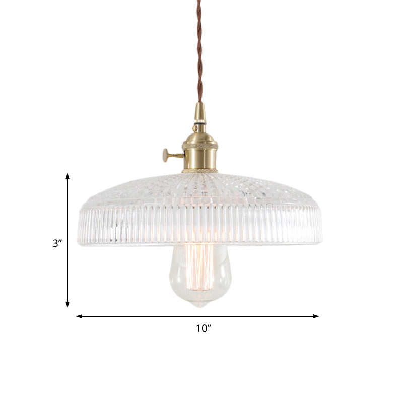 Clear Glass Brass Pendant Lamp Barn/Dome 1-Light Retro Hanging Light Fixture for Living Room Clearhalo 'Art Deco Pendants' 'Cast Iron' 'Ceiling Lights' 'Ceramic' 'Crystal' 'Industrial Pendants' 'Industrial' 'Metal' 'Middle Century Pendants' 'Pendant Lights' 'Pendants' 'Tiffany' Lighting' 205132