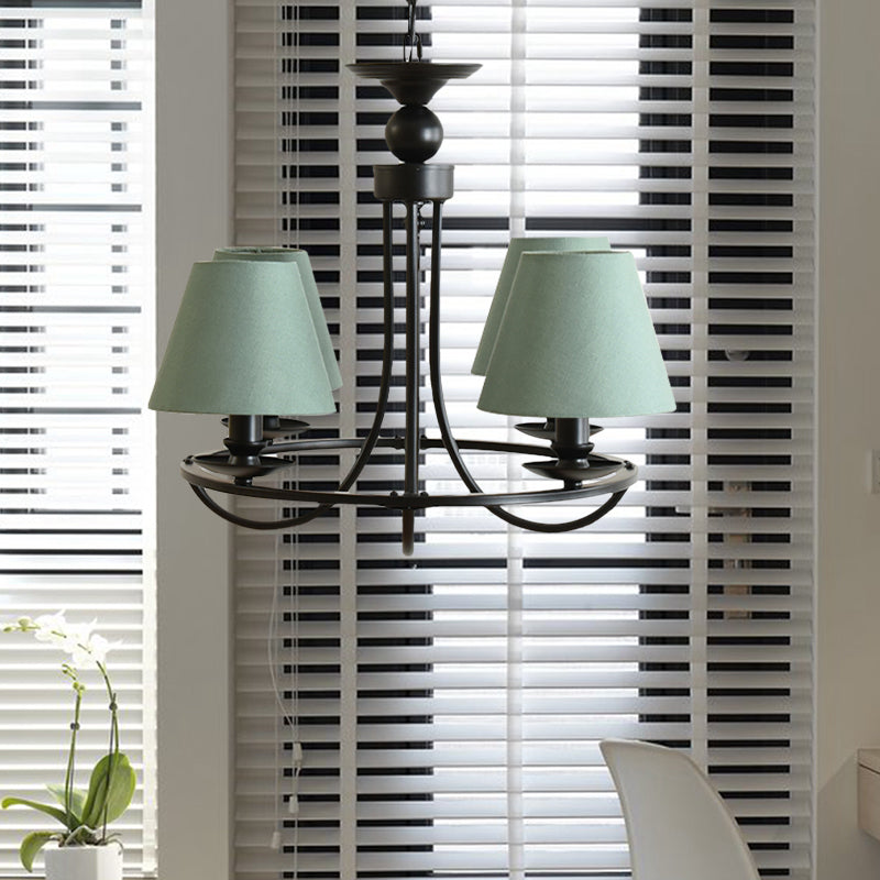 Fabric Tapered Shade Chandelier Kids Bedroom 4-Light Modern Ceiling Pendant in Black Clearhalo 'Ceiling Lights' 'Chandeliers' Lighting' options 205158