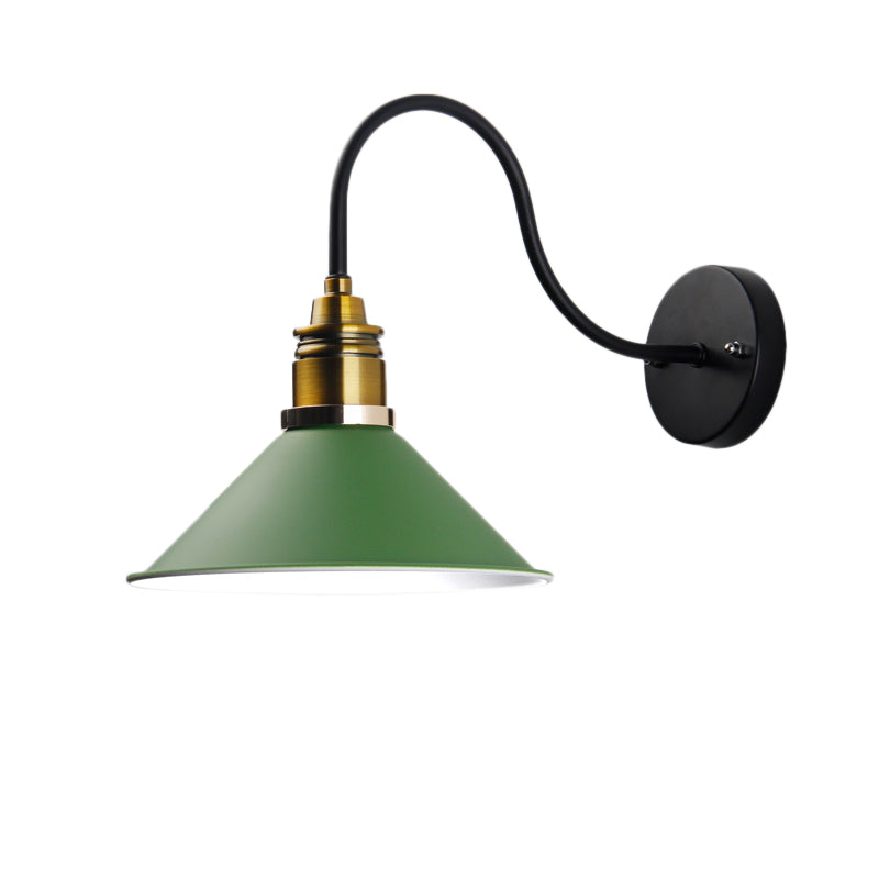 1 Light Pendant Lighting Industrial Metal Cone Bronze/Black/White Hanging Lamp for Indoor with Curved Arm Clearhalo 'Art deco wall lights' 'Cast Iron' 'Glass' 'Industrial wall lights' 'Industrial' 'Middle century wall lights' 'Modern' 'Rustic wall lights' 'Tiffany' 'Traditional wall lights' 'Wall Lamps & Sconces' 'Wall Lights' Lighting' 205245