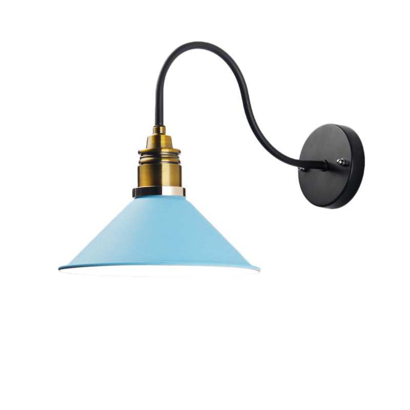 1 Light Pendant Lighting Industrial Metal Cone Bronze/Black/White Hanging Lamp for Indoor with Curved Arm Clearhalo 'Art deco wall lights' 'Cast Iron' 'Glass' 'Industrial wall lights' 'Industrial' 'Middle century wall lights' 'Modern' 'Rustic wall lights' 'Tiffany' 'Traditional wall lights' 'Wall Lamps & Sconces' 'Wall Lights' Lighting' 205249