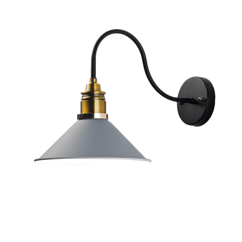 1 Light Pendant Lighting Industrial Metal Cone Bronze/Black/White Hanging Lamp for Indoor with Curved Arm Clearhalo 'Art deco wall lights' 'Cast Iron' 'Glass' 'Industrial wall lights' 'Industrial' 'Middle century wall lights' 'Modern' 'Rustic wall lights' 'Tiffany' 'Traditional wall lights' 'Wall Lamps & Sconces' 'Wall Lights' Lighting' 205252