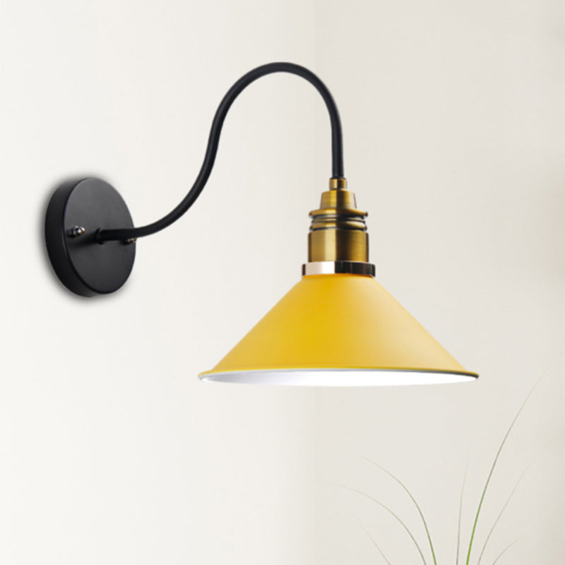 1 Light Pendant Lighting Industrial Metal Cone Bronze/Black/White Hanging Lamp for Indoor with Curved Arm Clearhalo 'Art deco wall lights' 'Cast Iron' 'Glass' 'Industrial wall lights' 'Industrial' 'Middle century wall lights' 'Modern' 'Rustic wall lights' 'Tiffany' 'Traditional wall lights' 'Wall Lamps & Sconces' 'Wall Lights' Lighting' 205257