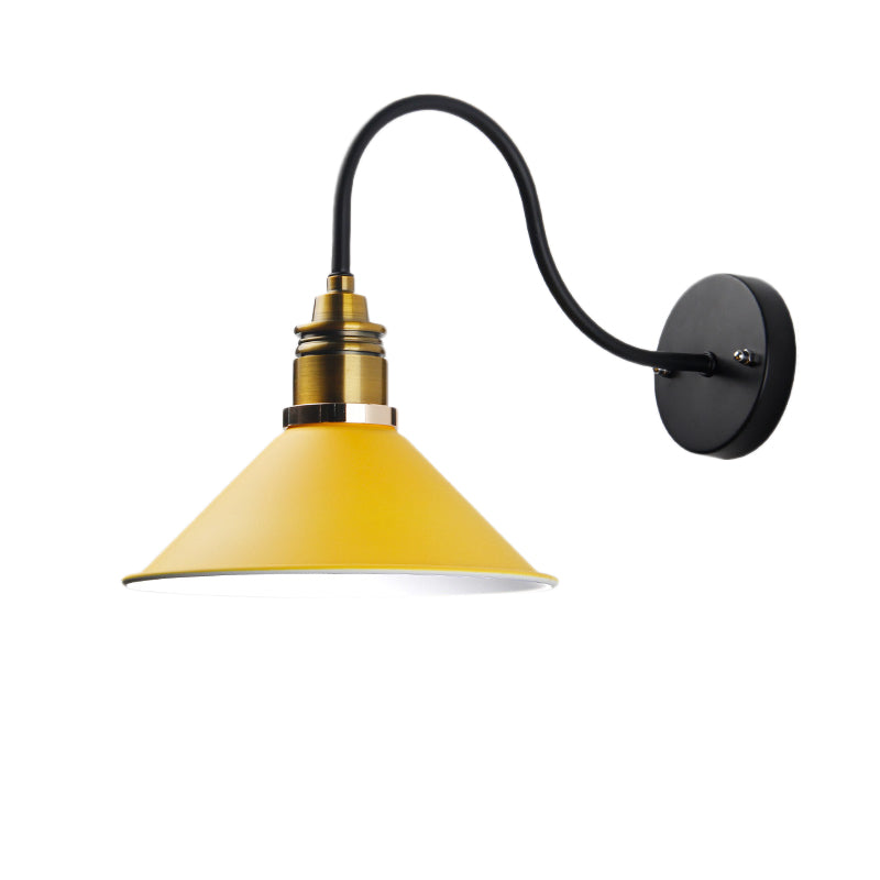 1 Light Pendant Lighting Industrial Metal Cone Bronze/Black/White Hanging Lamp for Indoor with Curved Arm Clearhalo 'Art deco wall lights' 'Cast Iron' 'Glass' 'Industrial wall lights' 'Industrial' 'Middle century wall lights' 'Modern' 'Rustic wall lights' 'Tiffany' 'Traditional wall lights' 'Wall Lamps & Sconces' 'Wall Lights' Lighting' 205258