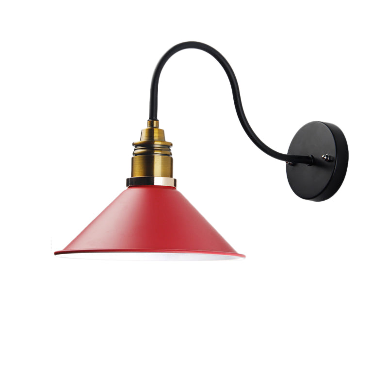 1 Light Pendant Lighting Industrial Metal Cone Bronze/Black/White Hanging Lamp for Indoor with Curved Arm Clearhalo 'Art deco wall lights' 'Cast Iron' 'Glass' 'Industrial wall lights' 'Industrial' 'Middle century wall lights' 'Modern' 'Rustic wall lights' 'Tiffany' 'Traditional wall lights' 'Wall Lamps & Sconces' 'Wall Lights' Lighting' 205264