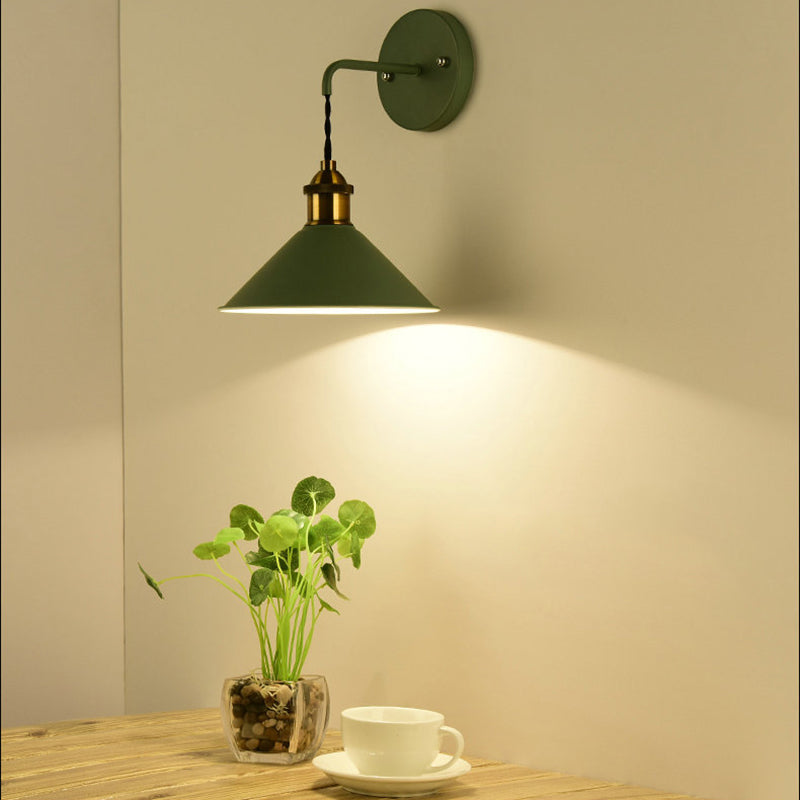 Cone Shade Metal Sconce Lighting Industrial Single Bulb Living Room Wall Mounted Lamp in Black/Grey/White Clearhalo 'Art deco wall lights' 'Cast Iron' 'Glass' 'Industrial wall lights' 'Industrial' 'Middle century wall lights' 'Modern' 'Rustic wall lights' 'Tiffany' 'Traditional wall lights' 'Wall Lamps & Sconces' 'Wall Lights' Lighting' 205280
