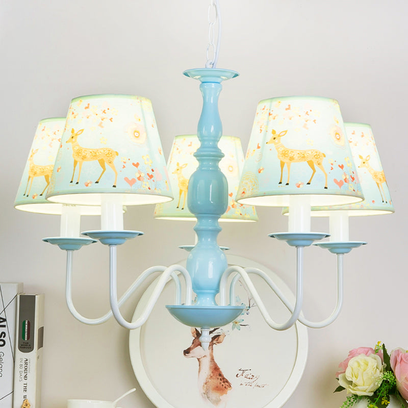 Tapered Shade Hanging Light Contemporary Fabric Metal Chandelier in Blue for Living Room Clearhalo 'Ceiling Lights' 'Chandeliers' Lighting' options 205598