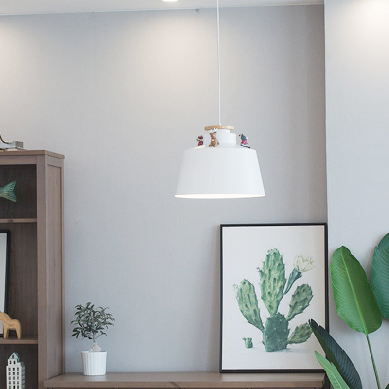 1 Head Animal Pendant Lamp with Bucket Shade Modern Stylish Metal Hanging Light in White White A Clearhalo 'Ceiling Lights' 'Pendant Lights' 'Pendants' Lighting' 205628_dc36e643-0800-4afa-a583-b2356a8f304d